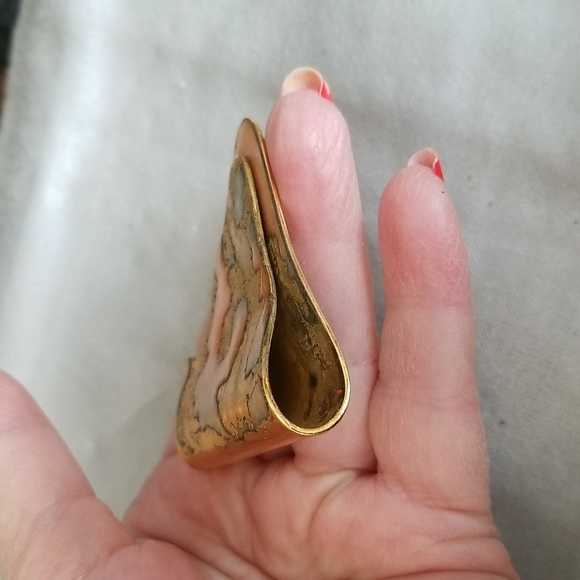 GOLD ENAMEL CLOISONNE Artist made Scarf Slide Pin - Picture 4 of 7